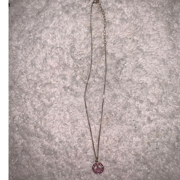 Pink Rhinestone Peace Necklace - Picture 1 of 3